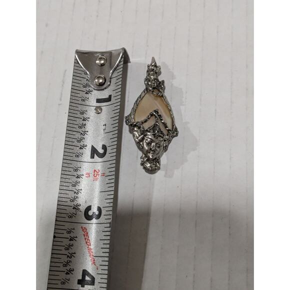 Selro Selini Silver Tone Face Mask Mother Of Pearl Unique Costume Brooch Pin - Picture 2 of 7